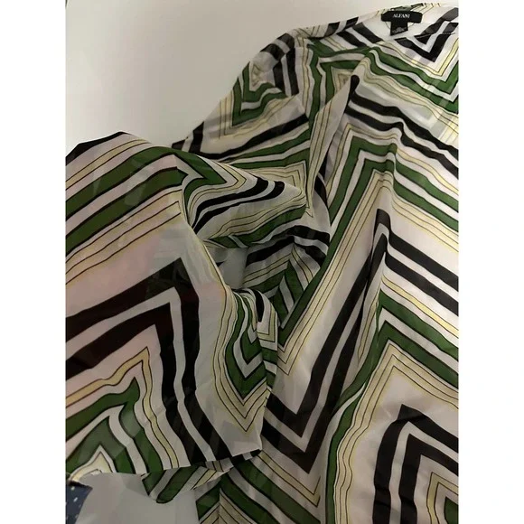 Women Alfani XL abstract floral green sheer cami 2-layered kimono sleeve - Picture 4 of 10